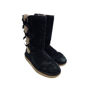 Koolaburra by Ugg Black Bow Sheep Skin Leather Mid Shaft‎ Boots Size 6